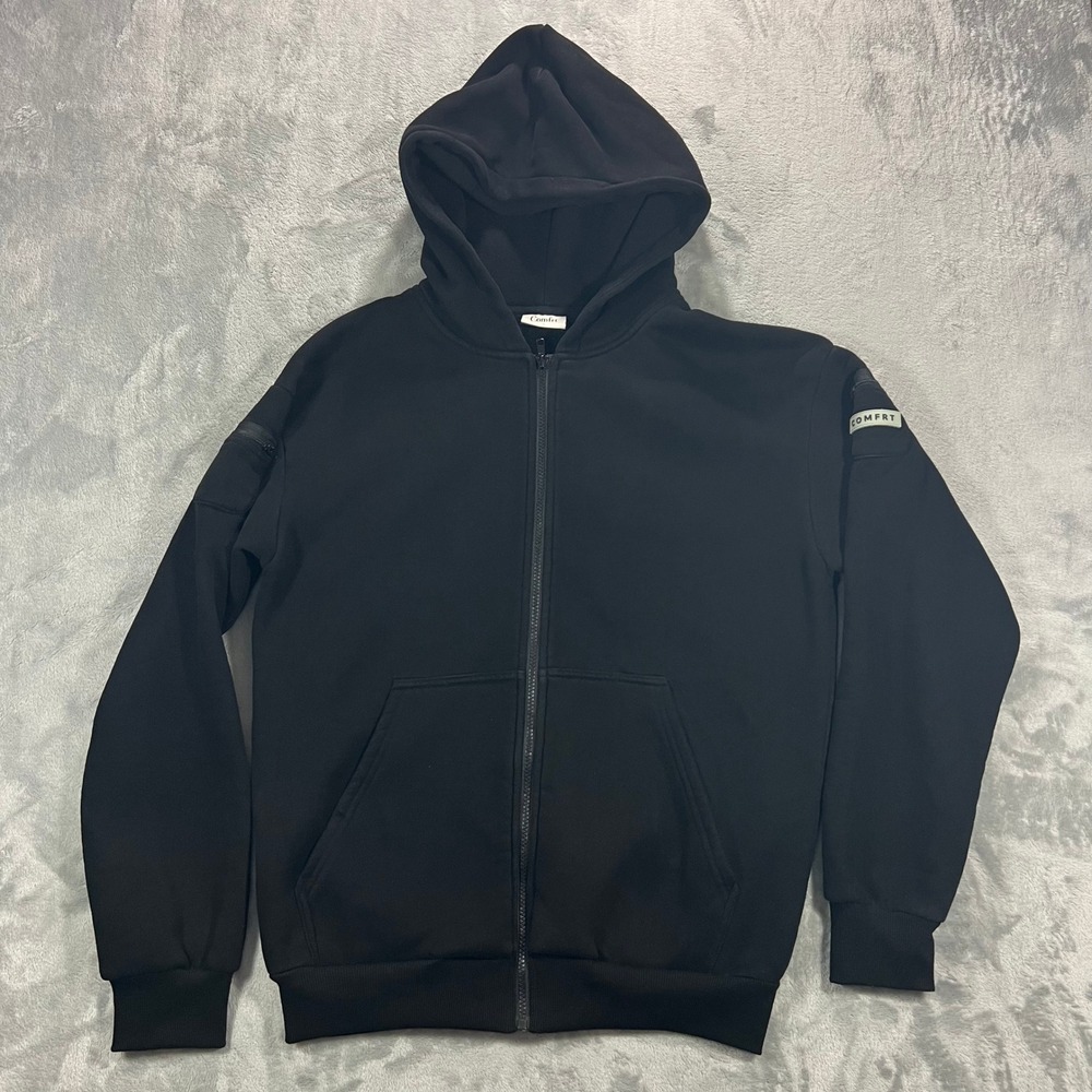 Comfrt  Fleece Full Zip Hoodie Adult Small Black Utility Streetwear Cozy Comfy